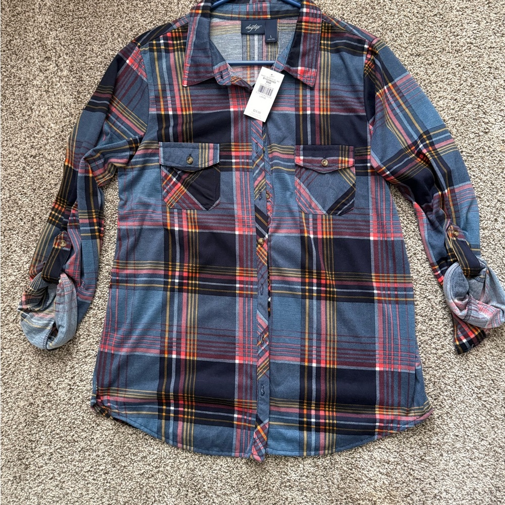 Daytrip Multicolor Plaid Button Down Shirt Womens Size Large